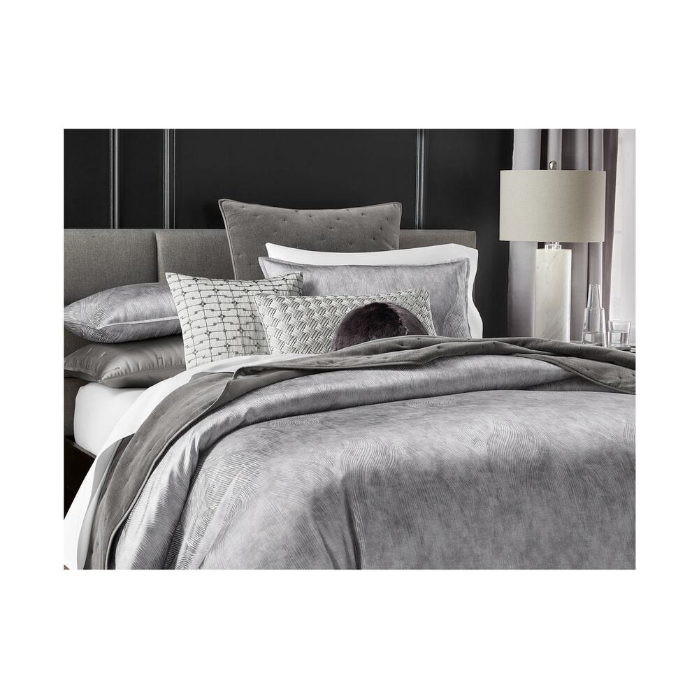 Hotel Collection Linear Ogee Full/Queen Comforter Set Gray 3pc Luxury Bedding - Picture 2 of 8